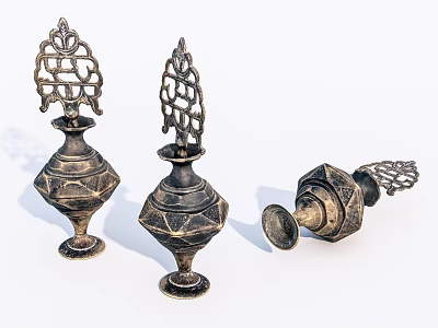 Vintage Metal Decorative Ornament Set with Intricate Filigree Patterns and Ornate Bases for Home Accent 3d model