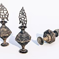 Vintage Metal Decorative Ornament Set with Intricate Filigree Patterns and Ornate Bases for Home Accent