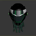 Futuristic Sci Fi Helmet Design With Black Silver Shell Green Accents And Tentacle Base