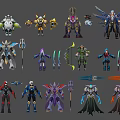 Game and Movie Character Designs with Varied Outfits Weapons and Armor
