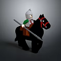 Lego Knight Figure Riding Black Horse With Silver Helmet And Spear