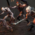 Mythical Characters And Spiked Creatures In Dynamic Combat Poses With Glowing Features On Rocky Terrain 3d model