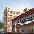 Yellow and Red Multi Story School Building Surrounded by Trees and Cars Nearby