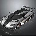 White Sports Car with Black Accents Orange Stripes Rear Spoiler and Aerodynamic Sleek Design