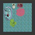Bathroom Interior With Blue Tiles Pink Walls Bathtub Toilet Sink Mirror Plant And Pink Rug
