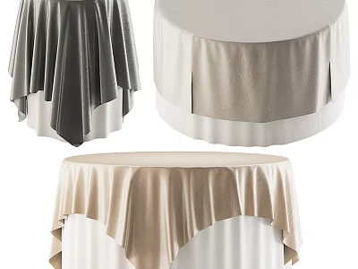 Stylish Round Side Tables With Soft Neutral-Toned Tablecloths And Flowing Design 3d model