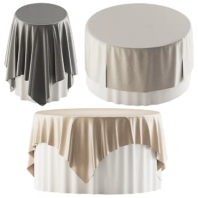 Stylish Round Side Tables With Soft Neutral-Toned Tablecloths And Flowing Design 3d model