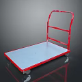 Red Metal Platform Cart With Silver Flat Surface And Four Wheels 3d model