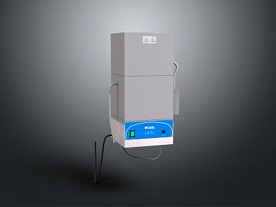 Gray Vertical Equipment With Blue Panel Push Button And Brand Logo Design 3d model