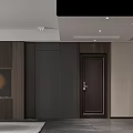 Modern Living Dining Room Interior With Wooden Wall Panels Dark Door And Artwork