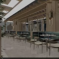 Wooden Themed Restaurant Interior With Hanging Lanterns Green Plants And Booth Seats