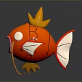 Cartoon Orange Fish With Yellow Crown Open Mouth White Eyes Red White Fins Yellow Whiskers