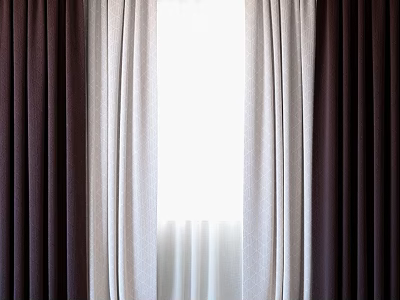 Brown And Beige Curtains With Sheer Layers For Window Natural Light 3d model