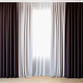 Brown And Beige Curtains With Sheer Layers For Window Natural Light 3d model