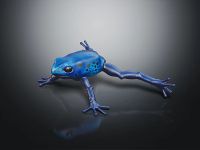 Detailed Blue Spotted Frog Display Model Placed On Dark Reflective Background Surface 3d model