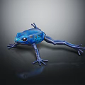 Detailed Blue Spotted Frog Display Model Placed On Dark Reflective Background Surface 3d model