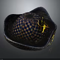 Stylish Checkered Pattern Hat With Blue Yellow Design And Decorative Bow Accent