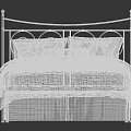 Double Bed with Black Metal Headboard White Striped Bedspread and Pillows in Modern Bedroom Setting