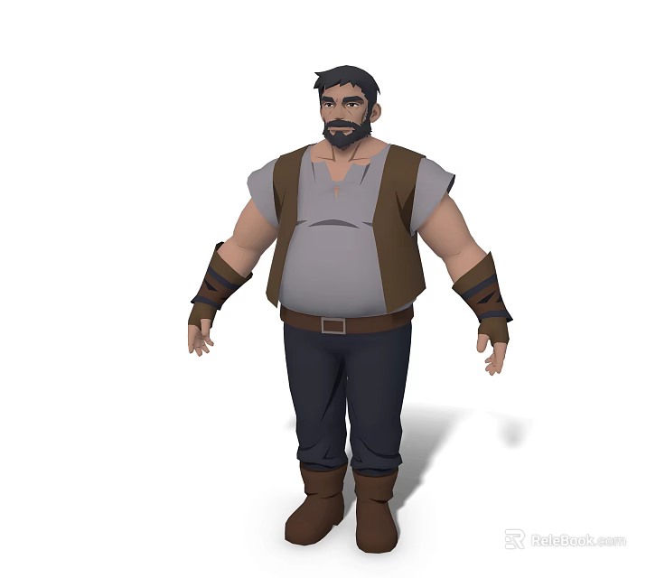 Cartoon Style Man With Gray Vest White Shirt Dark Pants Brown Boots And Arm Bracers 3d model 
