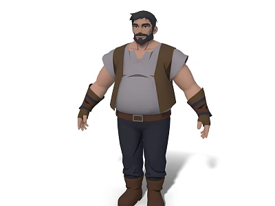 Cartoon Style Man With Gray Vest White Shirt Dark Pants Brown Boots And Arm Bracers 3d model