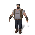Cartoon Style Man With Gray Vest White Shirt Dark Pants Brown Boots And Arm Bracers