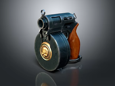 Vintage Revolver Featuring Black Body Wooden Grip And Gold Emblem Cylinder 3d model