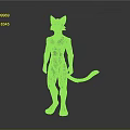 3D Anthropomorphic Gray Cat Character In Tight Suit With Tail Standing Pose