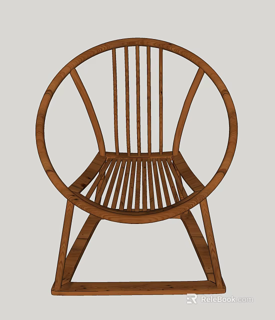 Wooden Leisure Chair with Circular Backrest and Slatted Design Natural Simple Style for Relaxation 3d model 