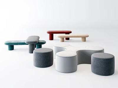 Modern Sofa Stools In Multiple Colors And Various Shapes For Interior Decor 3d model