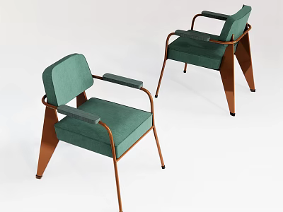 Two Modern Green Upholstered Leisure Chairs With Metal Frame And Armrests 3d model