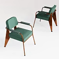 Two Modern Green Upholstered Leisure Chairs With Metal Frame And Armrests