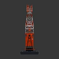 Red And White Crane Model With Engineering Equipment Replica On Platform