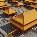 Traditional Ancient Architecture Complex With Yellow Tiled Roofs Red Walls And Symmetric Courtyards