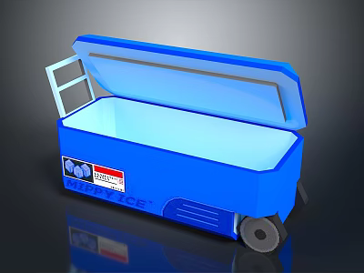 Portable Blue Electronic Cooler With Open Lid Illuminated Interior And Wheels 3d model