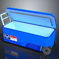 Portable Blue Electronic Cooler With Open Lid Illuminated Interior And Wheels