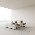 Modern White Upholstered Double Bed With Decorative Pillows And Nightstands