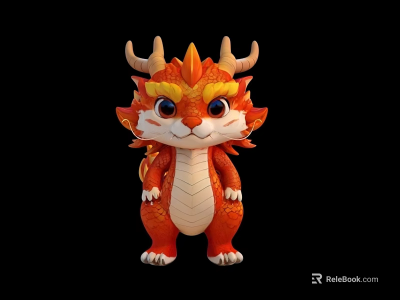 Cute Red Dragon Game Character With Horns Scales And White Belly 3d model 