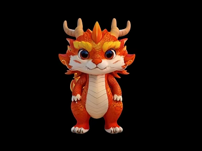 Cute Red Dragon Game Character With Horns Scales And White Belly 3d model