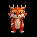 Cute Red Dragon Game Character With Horns Scales And White Belly