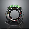 Futuristic Circular Device Structure With Glowing Lights Various Colors And Metallic Base 3d model