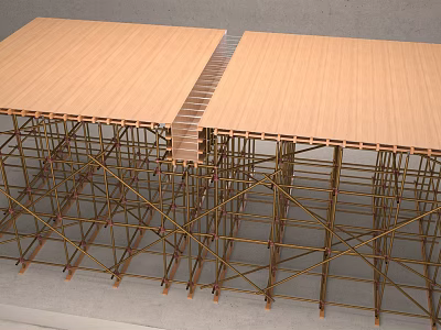 Sturdy Construction Scaffolding Supporting Wooden Platform With Metal Frames And Planks 3d model