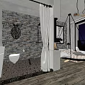 Modern Hotel Guest Room With Circular Swing Bed Wooden Floor Hanging Lights And Wall Art