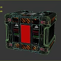 Industrial Storage Crate With Red Panel Black Exterior Orange Warning Stripes And Lift Here Labels