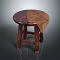 Rustic Wooden Stool With Round Seat Four Legs And Red Brown Design