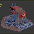 3D Industrial Facility Model With Red Structure Emblem Pipes And Platform Base