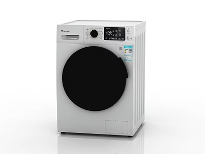 Modern White Front Load Washing Machine With Black Door And Control Panel 3d model