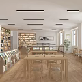 Library Bookcase Service Desk Reading Table and Chair Combination Sofa Coffee Table Combination 3d model