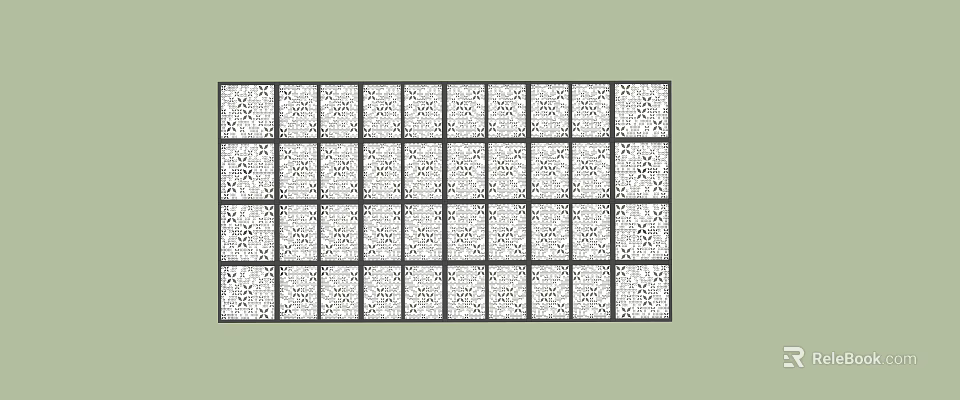 Rectangular Decorative Screen with Small Squares Intricate Cut Out Patterns and Light Green Background 3d model 