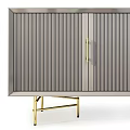 Modern Nightstand Design With Vertical Stripes Gold Legs Drawers And Sleek Finish