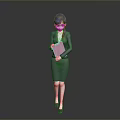 Professional Woman with Blue Hair in Business Suit Holding Pink Folder